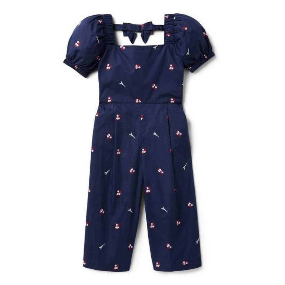 Janie And Jack 2t Floral Eiffel Tower Jumpsuit Merchant Marine Navy Blue